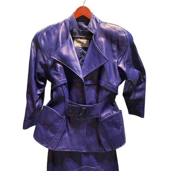 Jean Claude jitrois indigo leather skirt set 38 - Picture 3 of 14